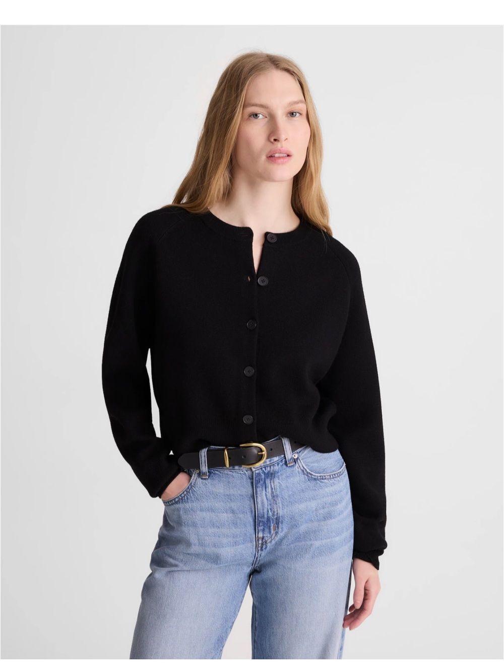 Madewell Raglan-Sleeve Cropped Cardigan Merino Wool Black NWT XS